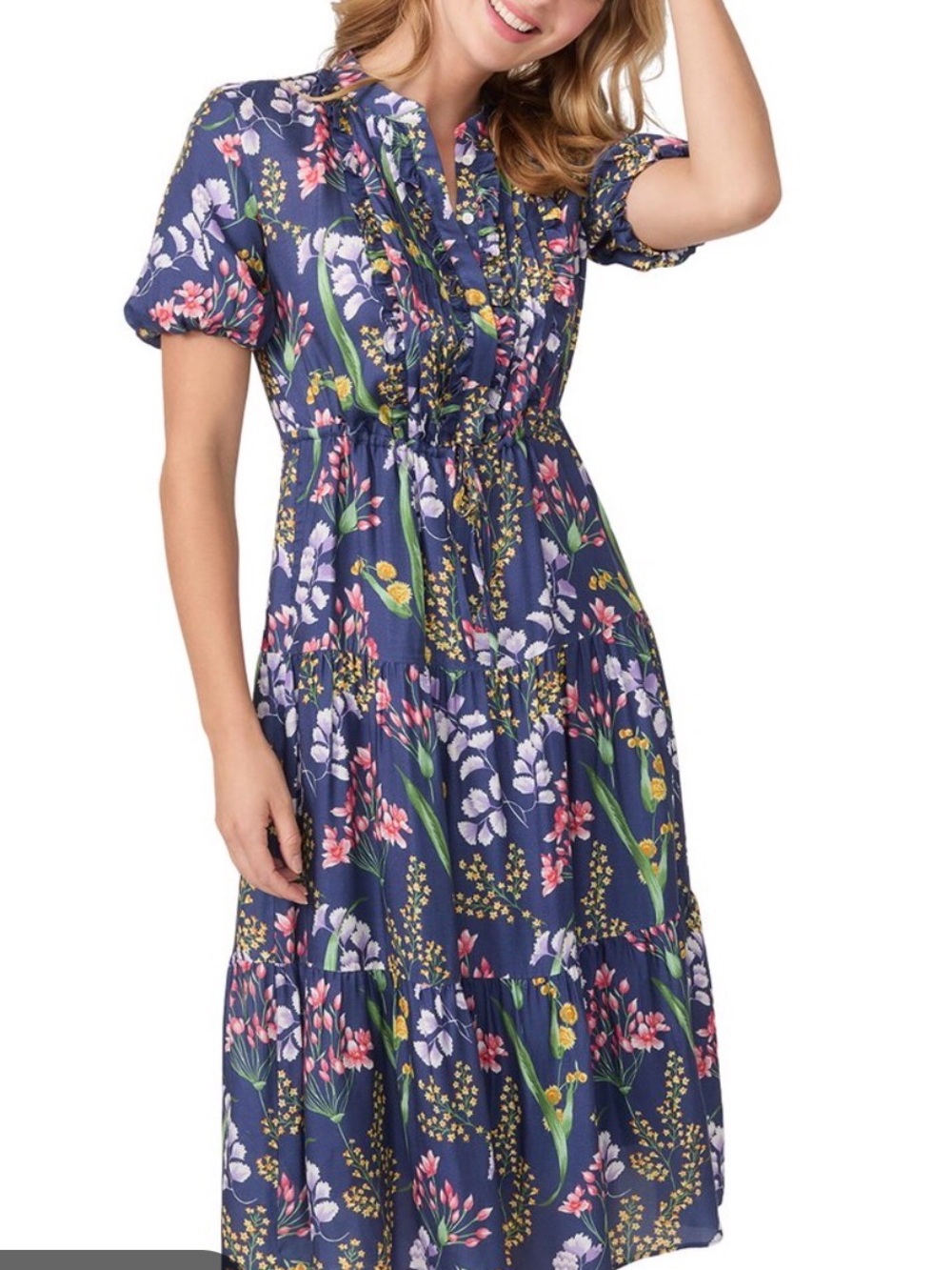 J McLaughlin Harper Floral Midi Dress in Navy Blue